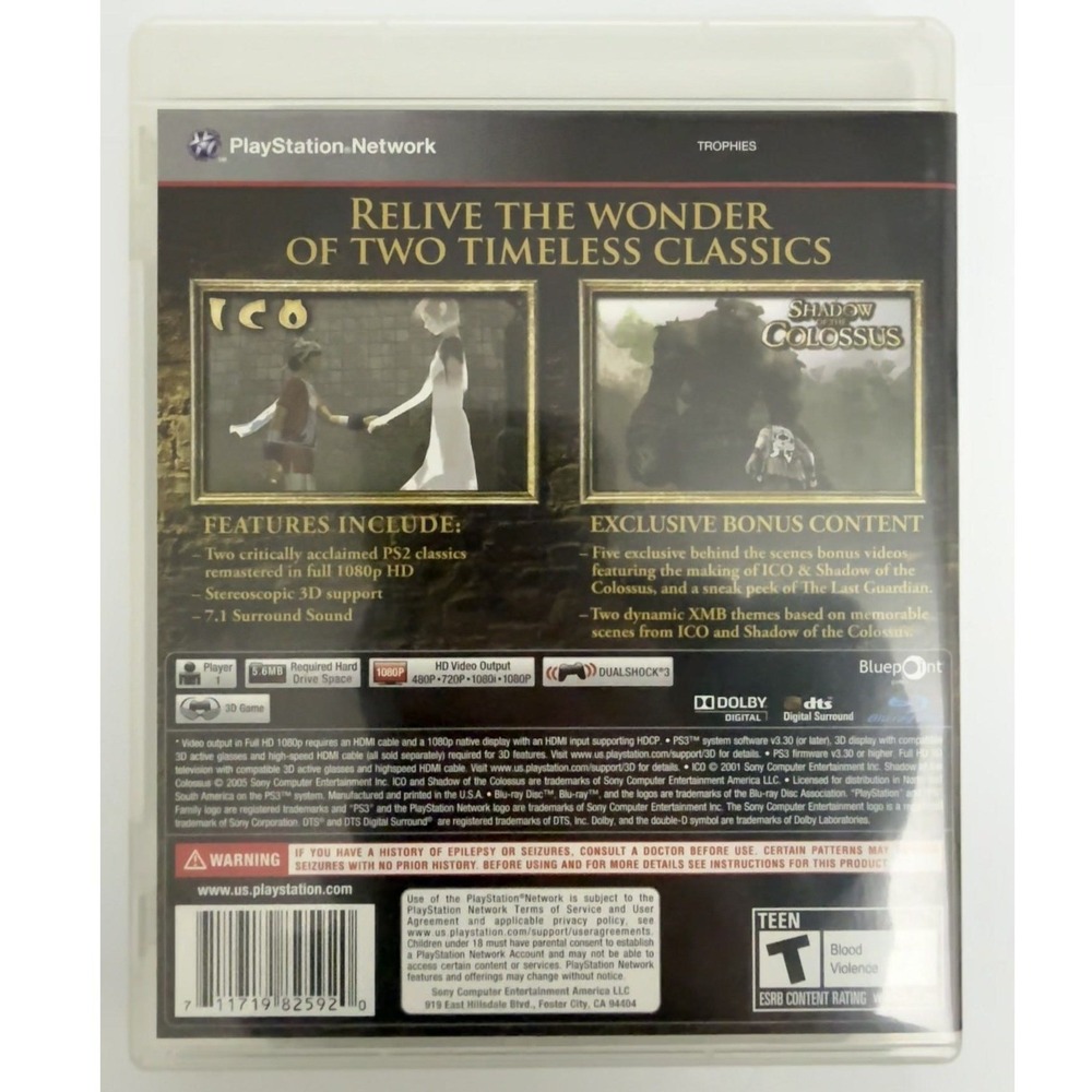 The Ico & Shadow of the Colossus Collection - Sony PS3 - CIB - Case Disc Manual - Picture 6 of 7